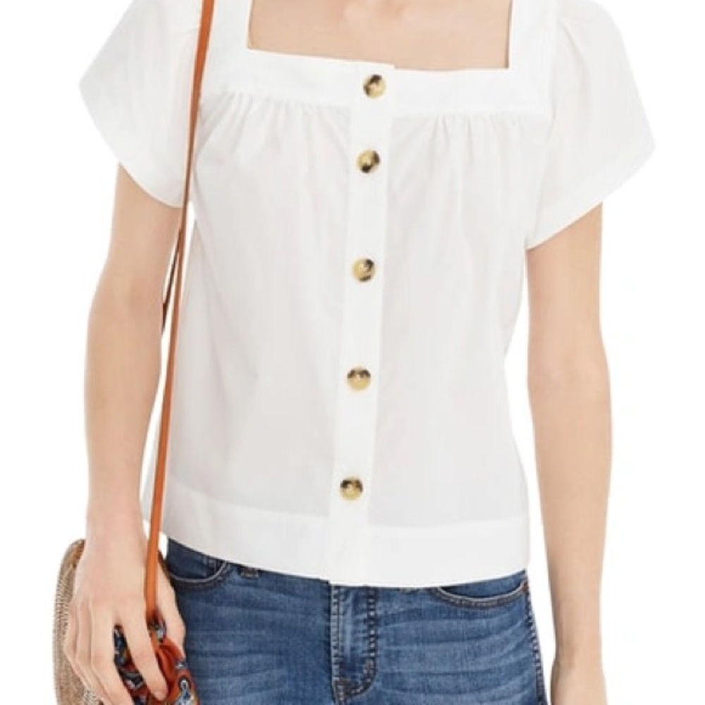 J. Crew White Square-Neck Button Front Blouse